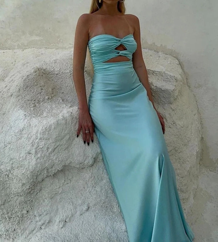 Aimishang Elegant Gowns Evening Dresses Strapless Tiffany Blue Sheath Long Prom Dresses Formal Women's Dresses