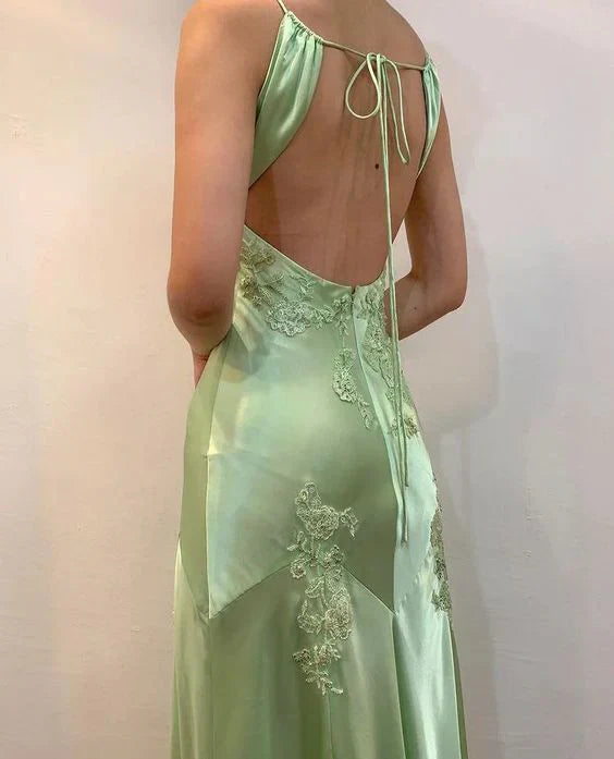 Aimishang Elegant Gowns Evening Dresses Green Satin A Line Long Prom Dresses Formal Party Dress Prom Dress Shops