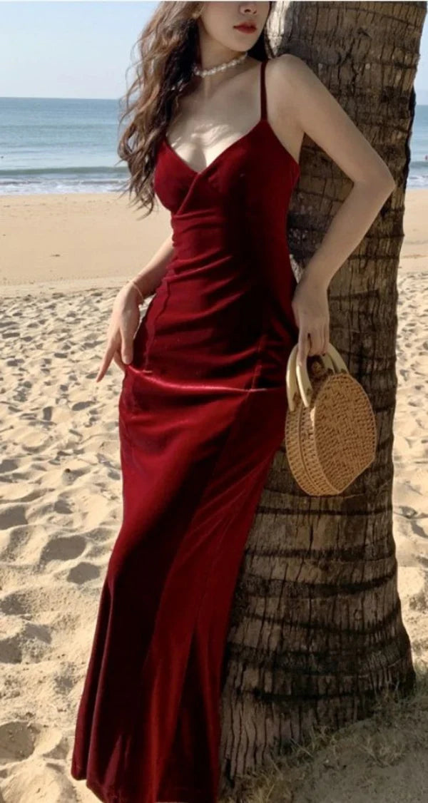 Wholesale Elegant Sweetheart Spaghetti Straps Long Evening Dress Velvet Prom Dress