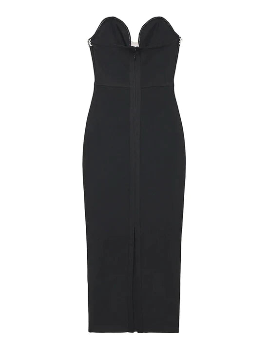 Wholesale Black Strapless Beading Mermaid Prom Dress Long Party Dress with Slit Charming Evening Dress