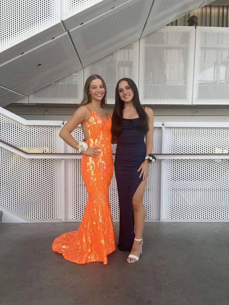 Aimishang Orange V-neck Mermaid backless Long Prom Dress Charming Evening Party Dress