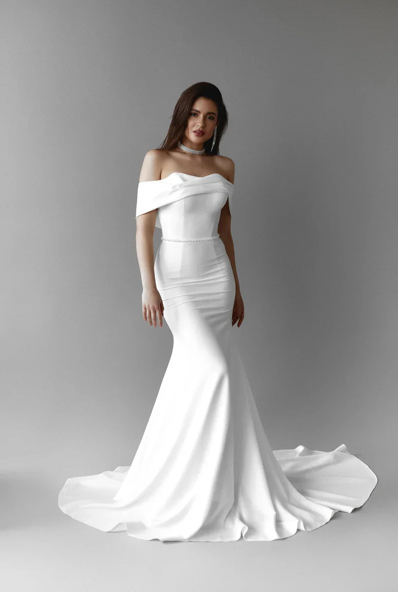 Aimishang Dress Wholesale Elegant Mermaid Off Shoulder Simple Wedding Dress With Train