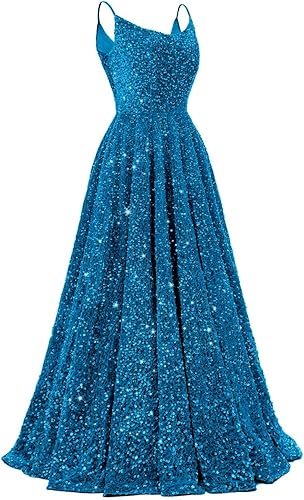 Spaghetti Straps Prom Dresses Sequin Long Formal Ball Gowns Sparkly A-Line Evening Party Gown Wholesale