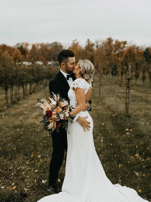 Appliqued Satin Mermaid Lace Wedding Dresses With Beaded Floor Length Elegant