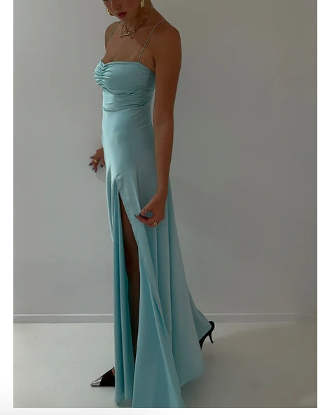Aimishang Elegant Dresses Gowns Evening Dresses Spaghetti Straps Long Prom Dress Satin Formal Party Dress