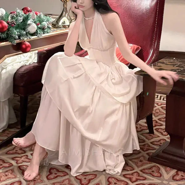 Aimishang Elegant Halter Layered Maxi Dress Long Prom Dress Charming Evening Party Dress Women's Dresses