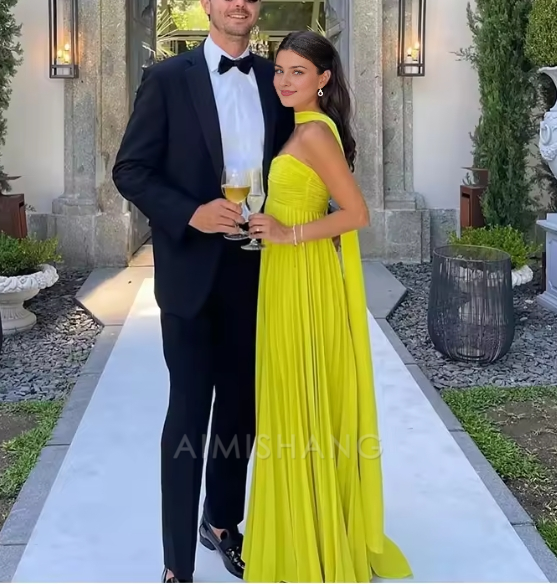 Aimishang Elegant Long Prom Dress Women Sexy Sleeveless Pleated Charming Evening Party Dress