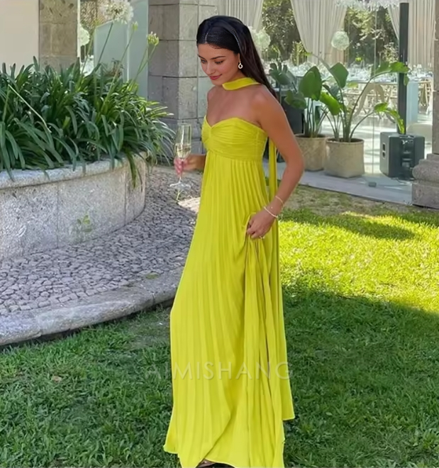 Aimishang Elegant Long Prom Dress Women Sexy Sleeveless Pleated Charming Evening Party Dress