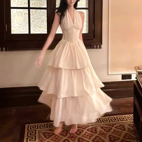 Aimishang Elegant Halter Layered Maxi Dress Long Prom Dress Charming Evening Party Dress Women's Dresses