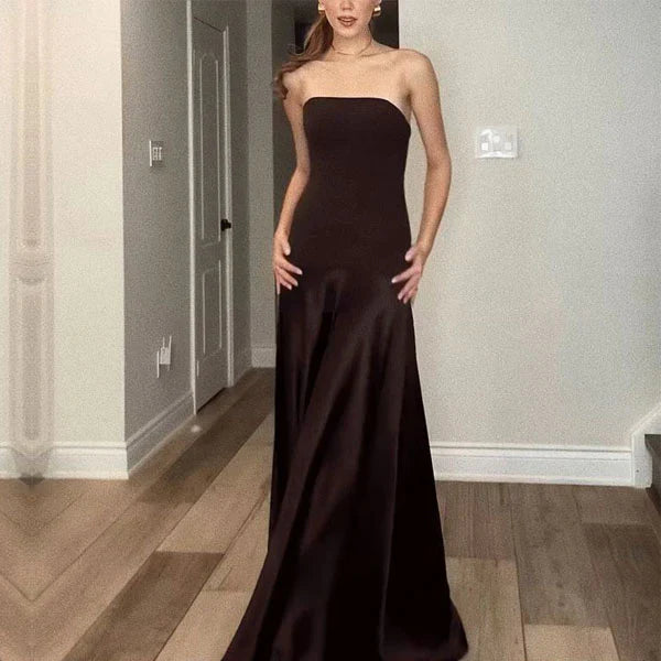 Aimishang Elegant Strapless Satin Long Prom Dress Fashion Evening Party Dress Women's Dresses