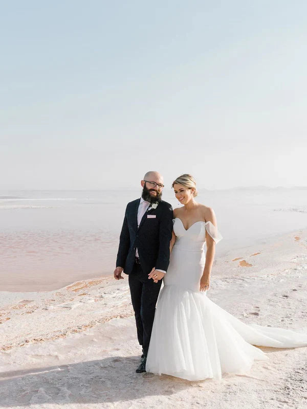 Delicate Off-The-Shoulder Illusion Satin Strapless Mermaid Wedding Dresses Elegant