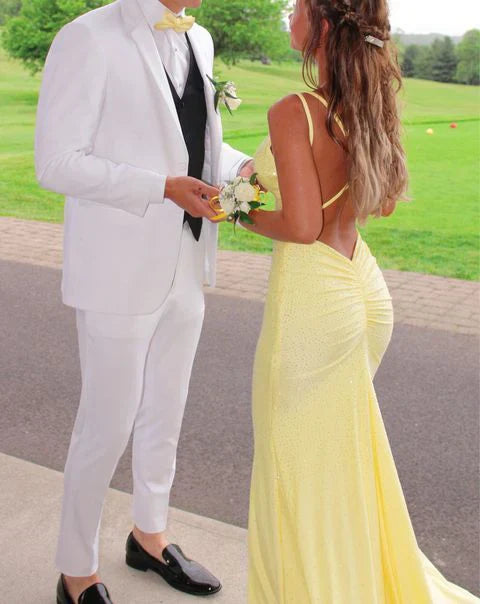 Aimishang Yellow Mermaid Long Prom Dresses Shiny Formal Dresses Gowns Evening Party Dresses
