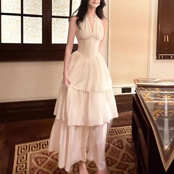 Aimishang Elegant Halter Layered Maxi Dress Long Prom Dress Charming Evening Party Dress Women's Dresses