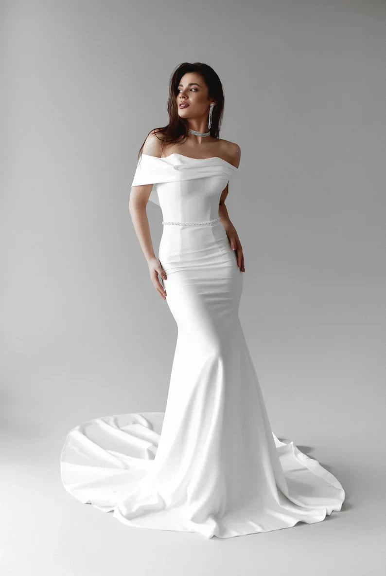 Aimishang Dress Wholesale Elegant Mermaid Off Shoulder Simple Wedding Dress With Train