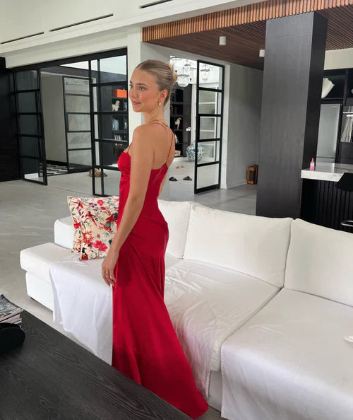 Aimishang Elegant Dresses Gowns Evening Dresses Spaghetti Straps Long Prom Dress Satin Formal Party Dress