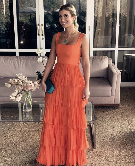 Aimishang A Line Orange Formal Long Prom Dress Elegant Evening Party Dress