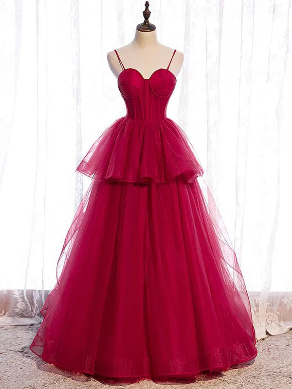 Elegant Spaghetti Straps A-line Prom Dresses Tiered Tulle Simple Evening Dress Wholesale