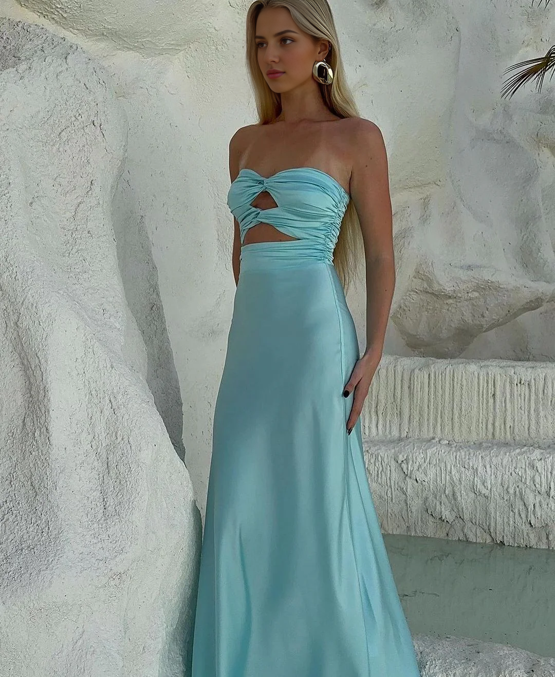 Aimishang Elegant Gowns Evening Dresses Strapless Tiffany Blue Sheath Long Prom Dresses Formal Women's Dresses