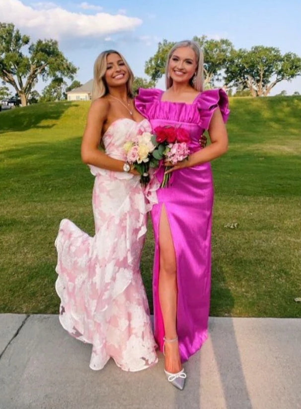 Aimishang Elegant Dresses Evening Wear Strapless Pink Mermaid Floral Printed Prom Dress Sweet Party Dress Prom Dresses Stores