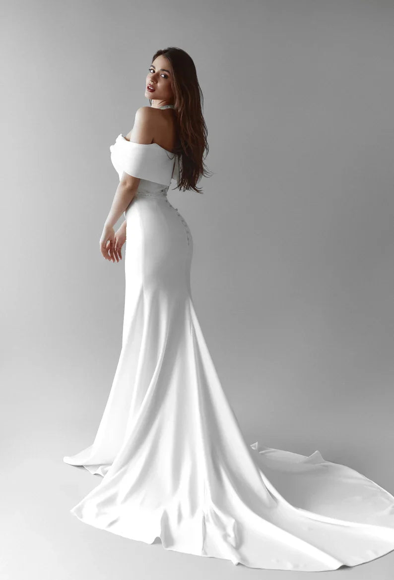 Aimishang Dress Wholesale Elegant Mermaid Off Shoulder Simple Wedding Dress With Train