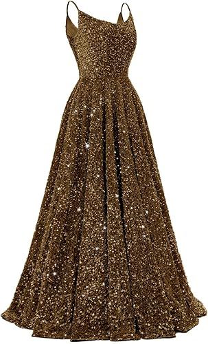 Spaghetti Straps Prom Dresses Sequin Long Formal Ball Gowns Sparkly A-Line Evening Party Gown Wholesale