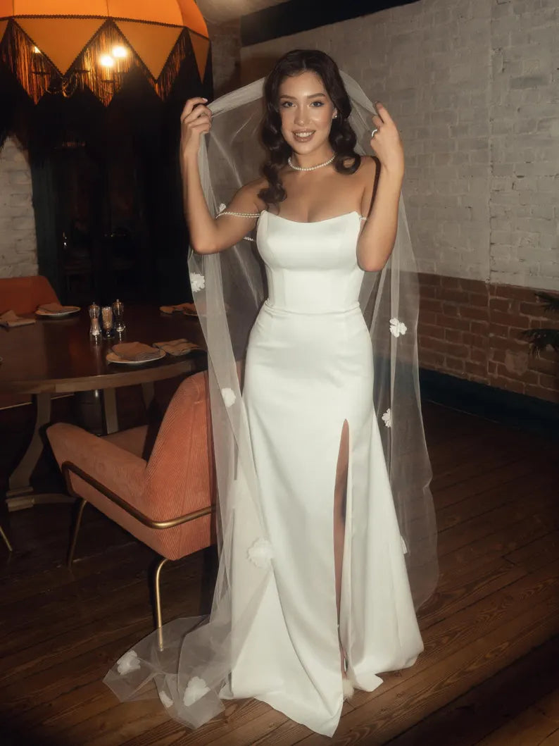 Aimishang Dress Wholesale Charming Mermaid Satin Bridal Gown Elegant Wedding Dress With Slit No With Wedding Veil And Necklace