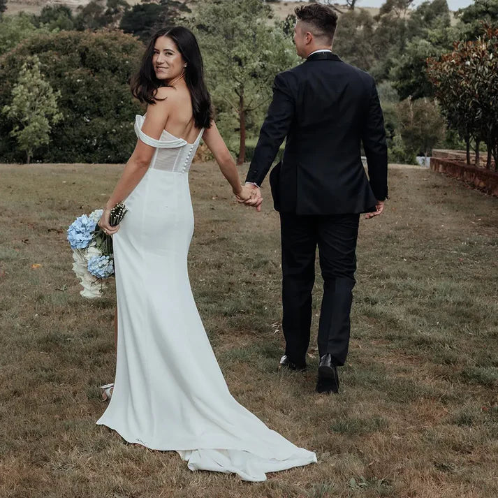 Aimishang Dress Wholesale Elegant V-Neck Satin Mermaid Long Wedding Dress Evening Gown with Slit