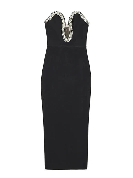 Wholesale Black Strapless Beading Mermaid Prom Dress Long Party Dress with Slit Charming Evening Dress