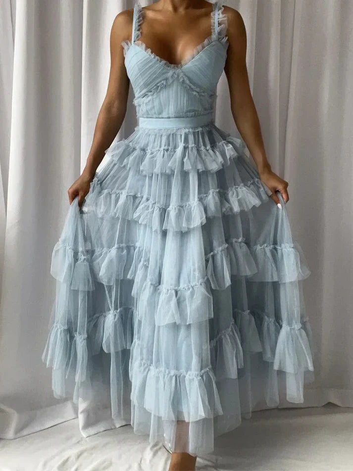 Aimishang Blue A-Line Tulle Tiered Cute Prom Dress Party Gown Charming Evening Dress Wholesale