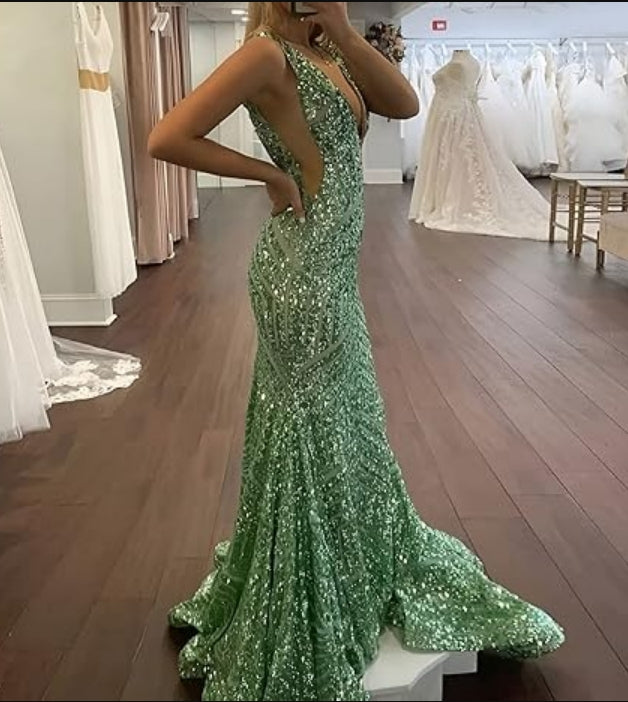 Aimishang Dress Wholesale Sequin Mermaid Prom Dresses Long Sparkly Evening Gown Deep V Neck Backless Formal Party Gowns