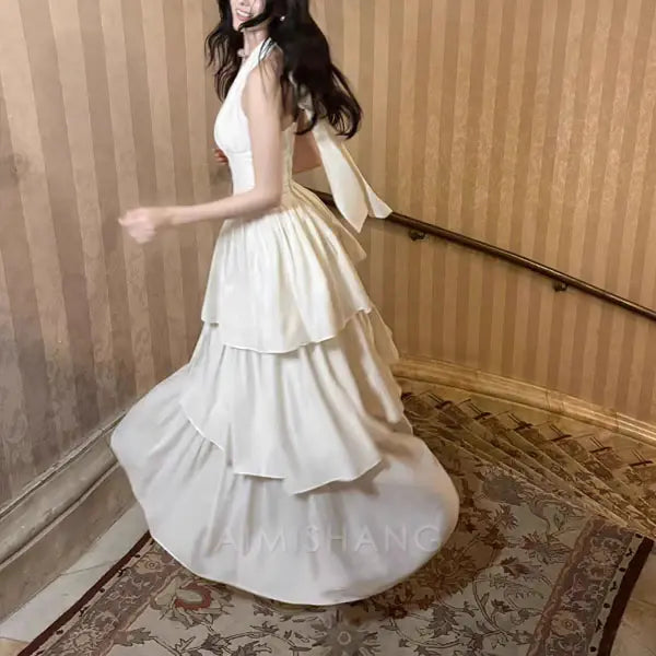 Aimishang Elegant Halter Layered Maxi Dress Long Prom Dress Charming Evening Party Dress Women's Dresses