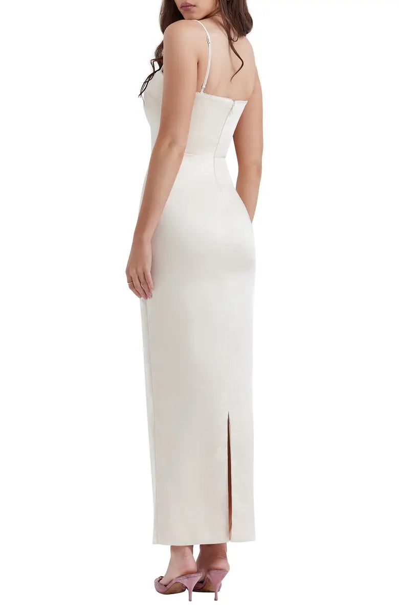 Elegant slim shoulder strap off shoulder satin long backless evening dress