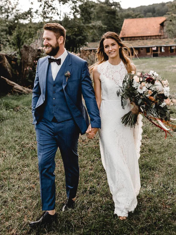 Fabulous Jewel Lace wedding Dresses Sleeveless Backless Bridal Gowns Elegant