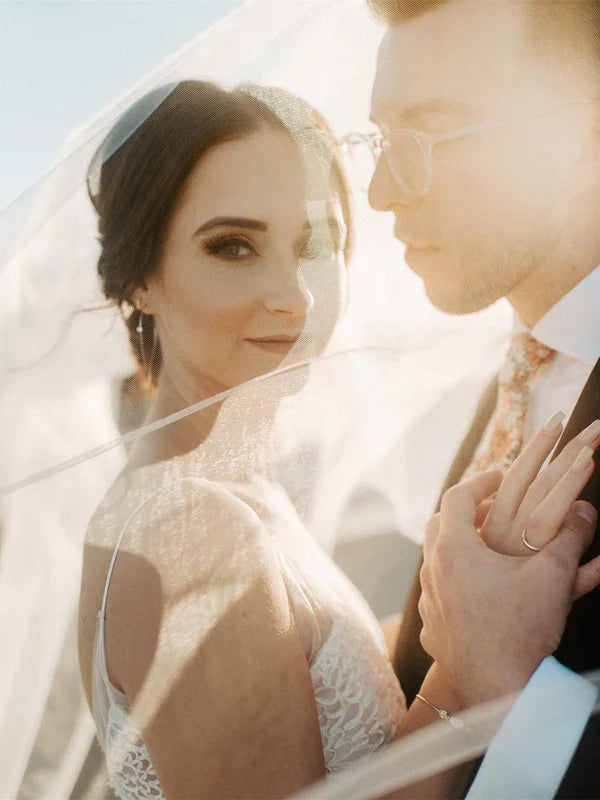 Eye-catching Lace Wedding Dresses A-line Long Bridal Gowns V-neck Floor Length