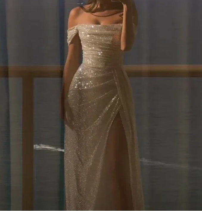 Aimishang Elegant Formal Dress Off Shoulder Sequin Long Evening Dresses Wedding Dresses