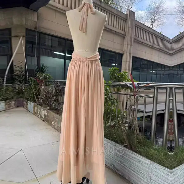 Aimishang Elegant Open Back V Neck Flowy Halter Long Prom Dress Sexy Evening Party Dress Fashion Women's Dresses