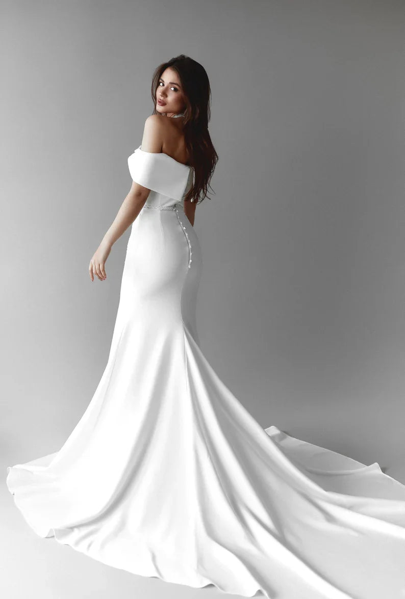 Aimishang Dress Wholesale Elegant Mermaid Off Shoulder Simple Wedding Dress With Train