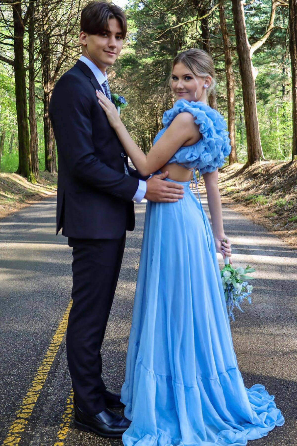 Aimishang Ruffles Fuchsia Chiffon A-line Boho Dress Prom Dress Charming Evening Party Dress