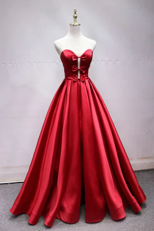 Wholesale Elegant A Line Strapless Satin Bow Formal Prom Dress Party Dress Off Shoulder Evening Dress