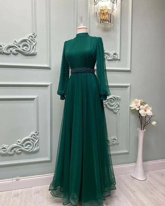 Aimishang Dark Green Long Sleeves Prom Dress Elegant Evening Party Dress Formal Dress