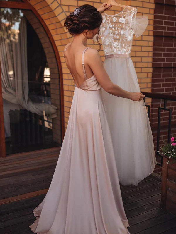 Gorgeous 2 Pieces Lace Appliques Beaded Wedding Dresses Aline Gowns Elegant