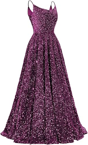 Spaghetti Straps Prom Dresses Sequin Long Formal Ball Gowns Sparkly A-Line Evening Party Gown Wholesale
