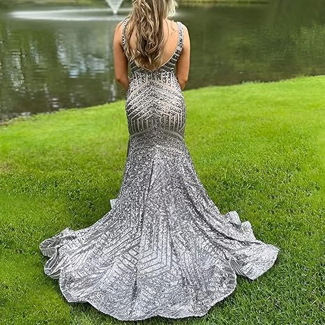 Aimishang Dress Wholesale Sequin Mermaid Prom Dresses Long Sparkly Evening Gown Deep V Neck Backless Formal Party Gowns