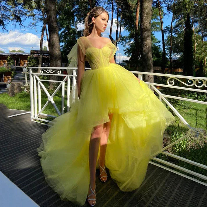 Wholesale High Low Puffy Prom Dresses Sweetheart Sheer Off Shoulder Vestidos Elegantes Para Mujer Lace Up Back Cocktail Party Evening Wear
