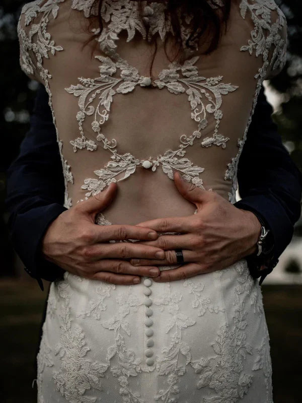 Dreamy Lace Sweetheart Neckline Long Seleeve Mermaid Wedding Dresses Elegant