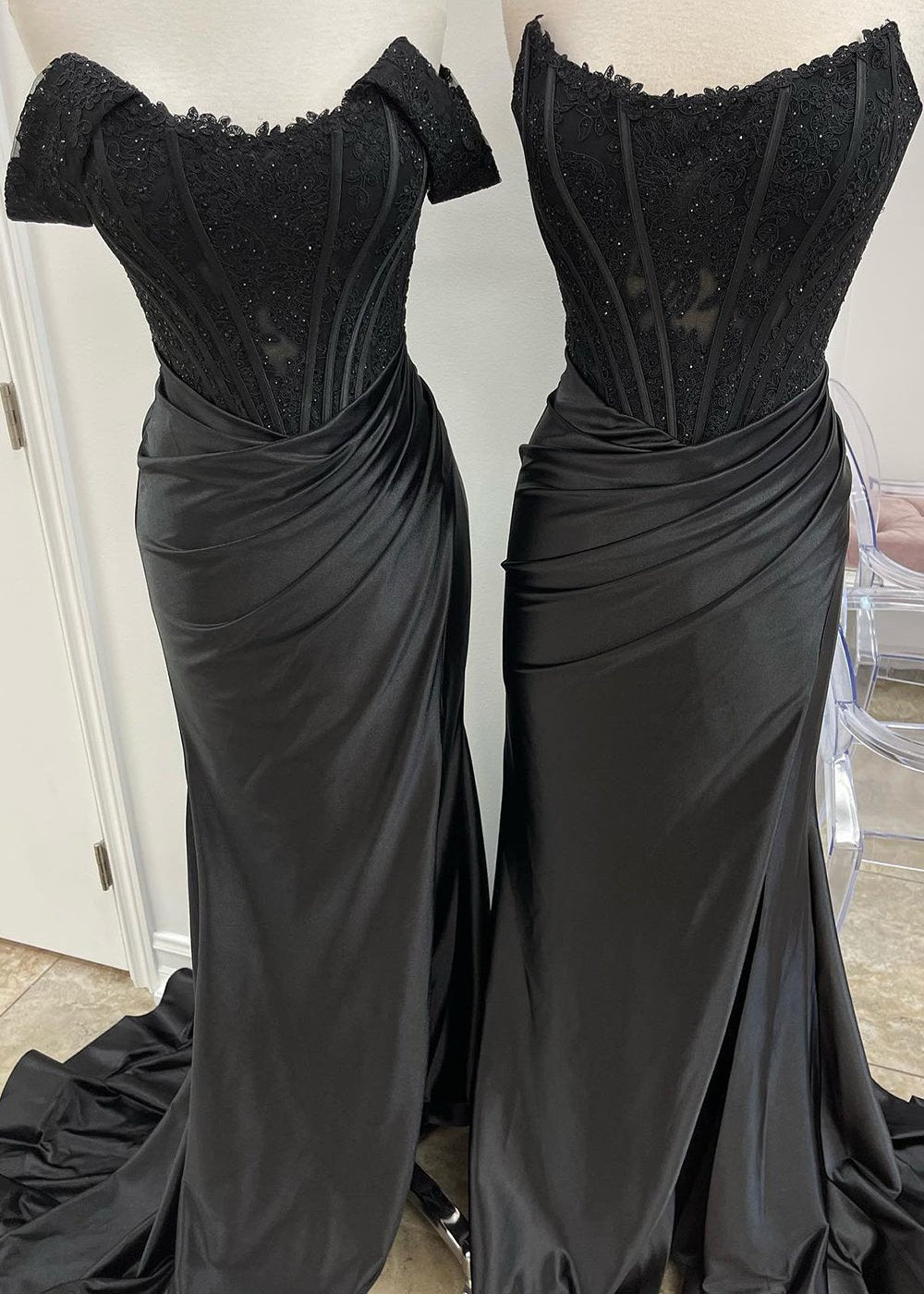 Mermaid Off the Shoulder Satin Prom Dress with Slit