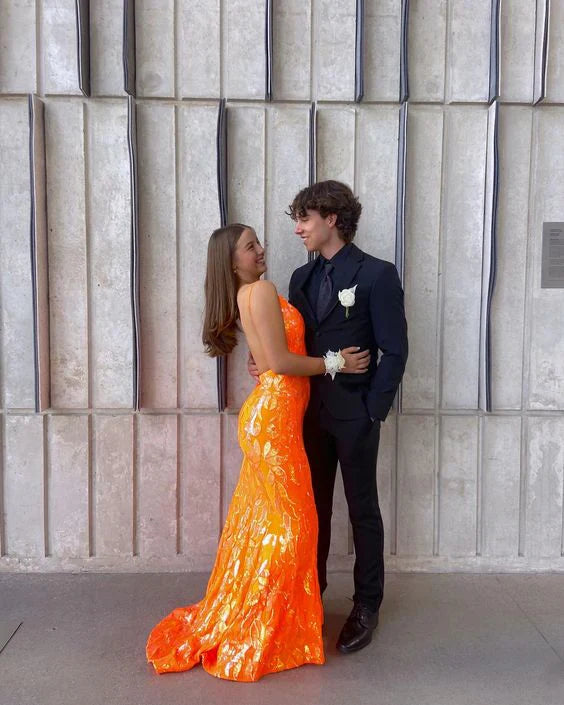 Aimishang Orange V-neck Mermaid backless Long Prom Dress Charming Evening Party Dress