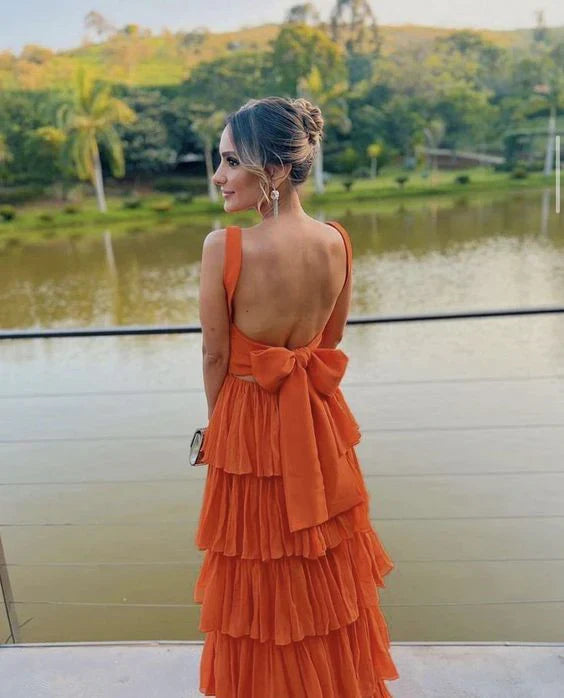 Aimishang A Line Orange Formal Long Prom Dress Elegant Evening Party Dress