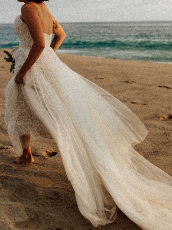 Exquisite Floral Lace Sweetheart A-line Bridal Dresses Off Shoulder Elegant Wedding Dress