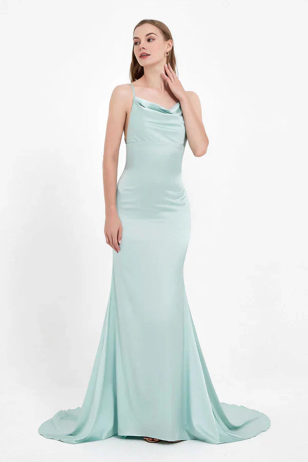 Aimishang Elegant Prom Dresses Cowl Neck Open Back Elegant Satin Dress Evening Dress